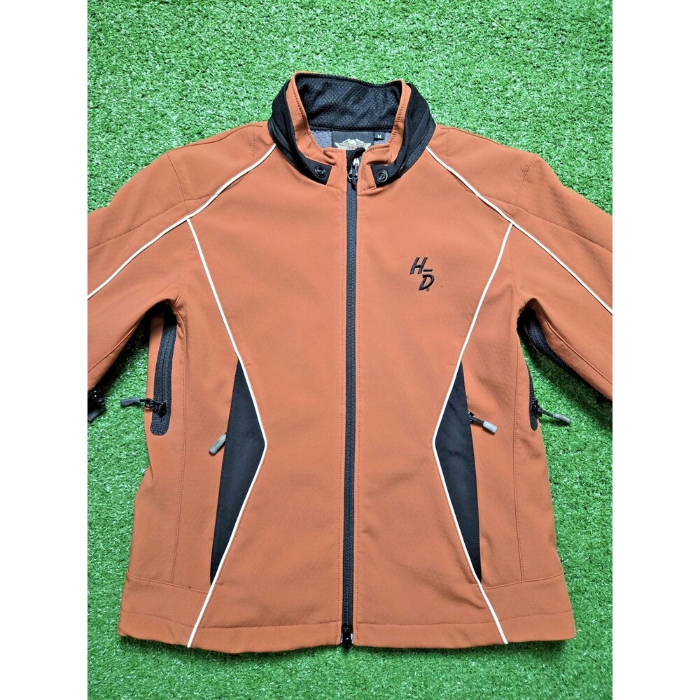 Harley Davidson Jacket Women Medium Orange Softshell Reflective Riding No Hood